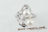 spr045 Designer 7.5-8mm Two white bread pearl 925silver ring