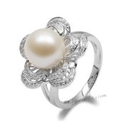 Spr162 Fashion 10-11mm Freshwater Round Pearl Sterling Silver Ring with Zircon