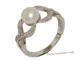 spr169 Fine 925 Sterling Silver  Finger Band Love Knot Pearl Ring