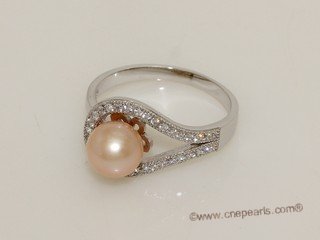 spr171  7-8mm round  Freshwater Pearl Pink Color & Cubic Zircon Sterling Silver Rings