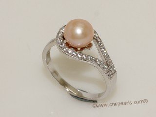 spr171  7-8mm round  Freshwater Pearl Pink Color & Cubic Zircon Sterling Silver Rings