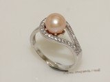 spr171  7-8mm round  Freshwater Pearl Pink Color & Cubic Zircon Sterling Silver Rings