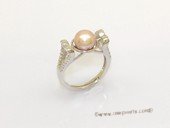 spr173  Sterling Silver Rings with 7-7.5mm  Purple Bread Freshwater Pearl & Cubic Zircon