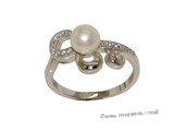 spr174  Sterling Silver Rings with 5-6mm  round  Freshwater Pearl & Cubic Zircon