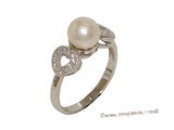 spr176 Sterling Silver Freshwater Cultured Pearl & Zircon Accent Heart Ring