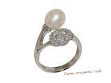 spr178 Sterling Silver Freshwater Cultured Pearl & Ziron Accent Twisted Ring