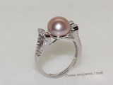 spr182 Sterling Silver Rings with 9-9.5mm Purple Bread Freshwater Pearl & Cubic Zircon