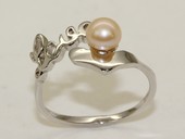 spr184 Sterling silver Love letters Freshwater Round Pearl Rings