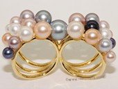 spr189 Sterling Silver Multi-Color Round Freshwater Pearl Two Figer Ring