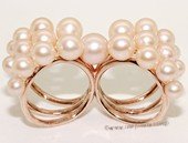 spr190 Sterling Silver  Pink Color Round Freshwater Pearl Two Figer Ring