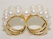 spr192 Sterling Silver  White Color Round Freshwater Pearl Two Finger Ring