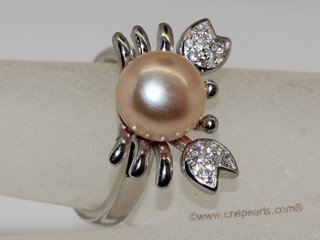 spr195 Sterling Silver 9.5-10mm Pink Bread Freshwater Pearl Ring