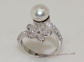 spr196 Sterling Silver Freshwater Cultured Pearl Flower Design  Bypass Ring