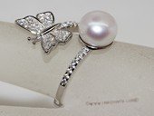 spr197  Sterling Silver Freshwater Cultured Pearl Dragonfly Design  Bypass Ring