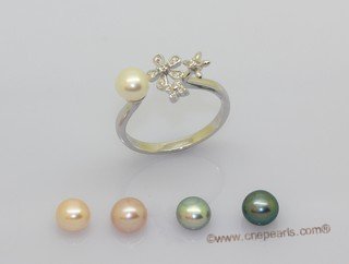 spr228 Sterling Silver Freshwater Cultured Pearl & Zircon Accent  Flower Ring