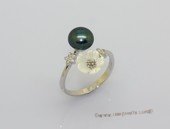 spr238  Sterling Silver Rings with 8.5-9mm  Bread Freshwater Pearl & flower fitting