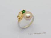 spr240 Sterling Silver Freshwater Cultured Pearl Feather Design  Bypass Ring