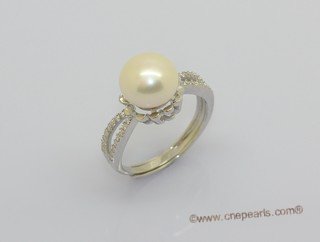 spr241  Large 9.5-10mm Freshwater Bread Pearl & Cubic Zircon Sterling Silver Rings