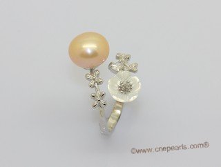 spr242  Sterling Silver Rings with 9-9.5mm  Bread Freshwater Pearl & flower fitting
