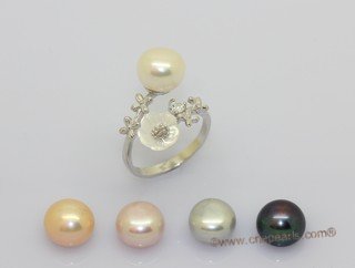 spr242  Sterling Silver Rings with 9-9.5mm  Bread Freshwater Pearl & flower fitting