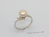 spr243  9-9.5mm Bread Freshwater Pearl Pink Color & Cubic Zircon Sterling Silver Rings