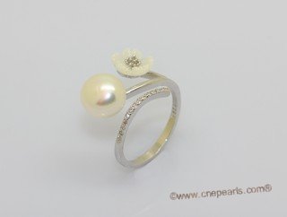 spr244  Sterling Silver Rings with 9-9.5mm  Bread Freshwater Pearl & flower fitting
