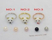spr249  Sterling Silver Rings with 7-7.5mm  Bread Freshwater Pearl & Dog Style fitting