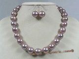 spset019 12mm purple shell pearl necklace earrings set