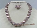 spset019 12mm purple shell pearl necklace earrings set