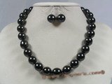 spset020 12mm black shell pearl necklace earrings set in wholesale