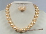 spset021 12mm gold yellow shell pearl necklace earrings set in wholesale