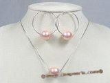 spset027 sterling Pink shell pearl pendant& earrings jewelry set in wholesale