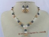 spset035 Multicolor sea shell pearl Y style necklace earrings set