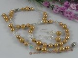 spset042 Champagne shell pearl with Austria crsytal necklace bracelet set for Xmas