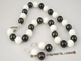 spset043 14mm black shell pearl alternated white tridacna bead necklace earrings set on sale