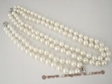 spset044 Double rows 10mm white shell pearl necklace bracelet set in  wholesale