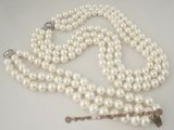 spset045 Triple rows 10mm white shell pearl necklace bracelet set in  wholesale