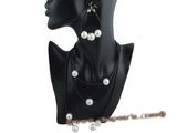 spset052 Black leather thong necklace with sea shell pearls inlaid with zircon