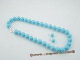 spset056 Fashion 12mm shell pearl necklace and earrings set in turquoise color