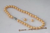 spset059 Fashion 10mm&12mm round shell pearl Jewelry set in golden yellow