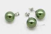 Spset075 Green Round Shell Pearl Pendant & Earrings Jewelry Set