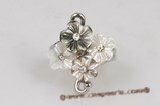 sr007 Silver-toned Carve Flower Sea Shell Adjustable Ring