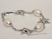 ssb132 Larger Rice Freshwater Pearl Sterling Silver Chain Bracelet