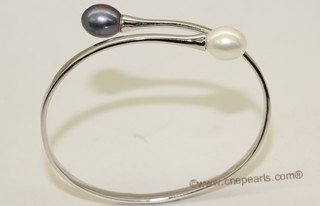 ssb133 Freshwater Pearl Sterling Silver Bypass-style Bangle Bracelet