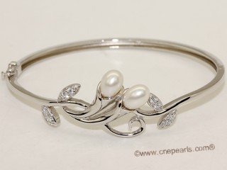 ssb136 Freshwater Pearl Sterling Silver Cuff Bangle Bracelet