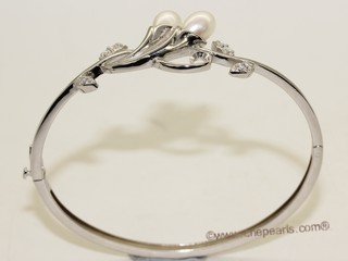 ssb136 Freshwater Pearl Sterling Silver Cuff Bangle Bracelet