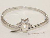 ssb137 Sterling Silver Star Style  Cuff Bangle Bracelet With Freshwater Pearl