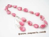 SSET001 pink nugget shell  shell necklace set with 925silver earrings