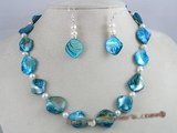 SSET003 bule nugget shell  shell necklace set with 925silver earrings