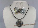 sset015 heart shape 40mm W/ Handpainted design mother of pearl shell set